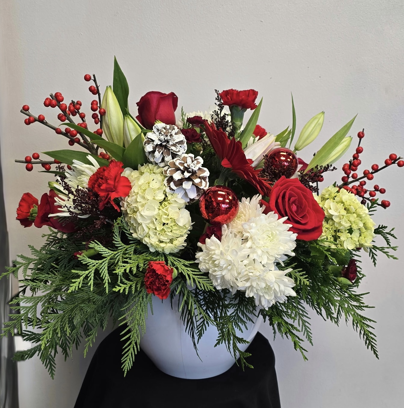 Flowers on 50th Christmas Red & White Arrangement