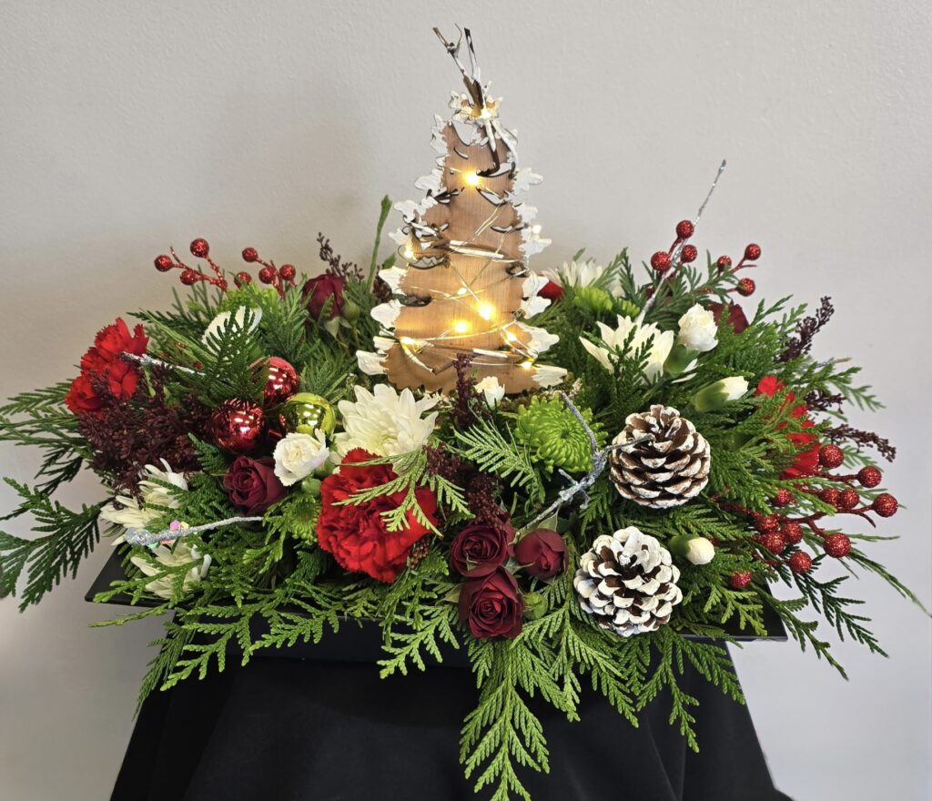 Flowers on 50th Christmas Tree Arrangement